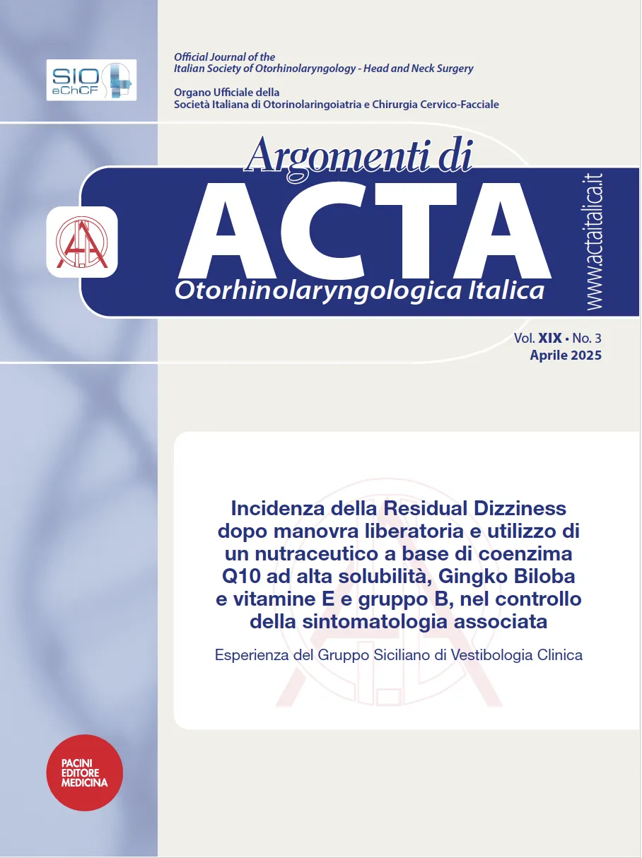 Incidenza della Residual Dizziness dopo manovra liberatoria e utilizzo di un nutraceutico a base di coenzima Q10 ad alta solubilità, Gingko Biloba e vitamine E e gruppo B, nel controllo della sintomatologia associata