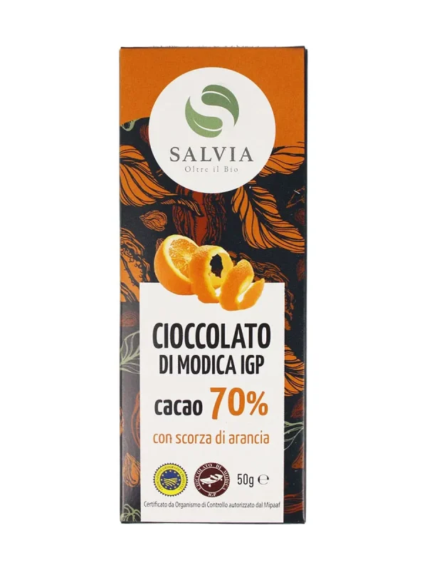 Cioccolato di modica igp bio 70% cacao – con scorza d’arancia – 50g