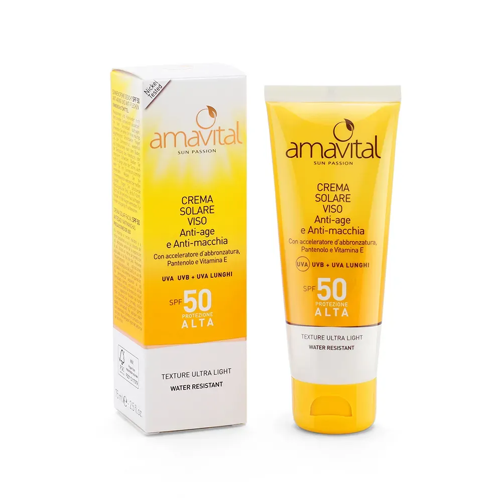 Crema solare viso antimacchia SPF50 Sun Passion Amavital