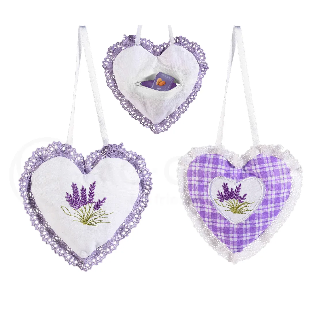 Sacchetto cotone con ricamo lavanda da appendere