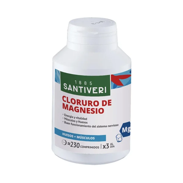 Cloruro di Magnesio 230 compr, utile per la funzione muscolare e sistema nervoso. Santiveri