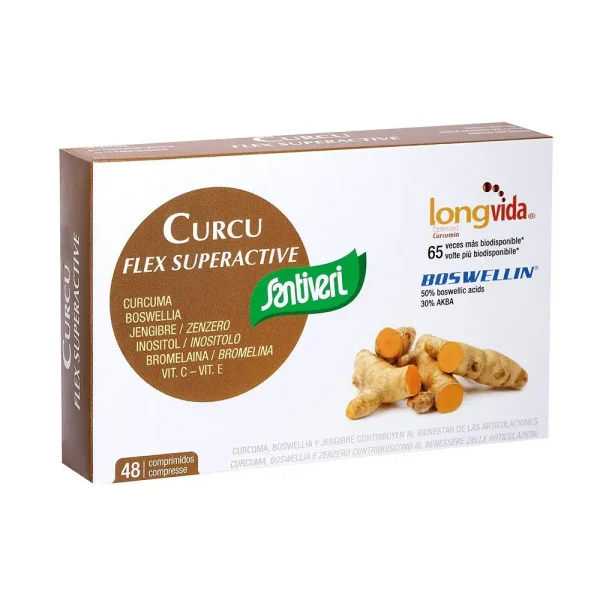 Curcuflex Superactive 48 compr, a base di curcuma utile per il benessere delle articolazioni. Santiveri