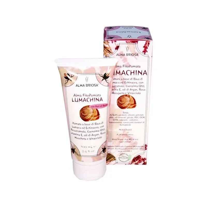 Lumachina, pomata a base di bava di lumaca 100 ml, con fiori di Bach. Alma Briosa