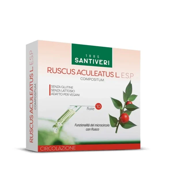 Ruscus Aculeatus (rusco) Esp 10 fiale, utiler per la funzionalità del microcircolo. Santiveri