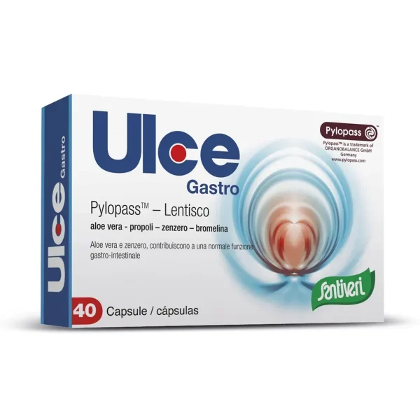 Ulce Gastro 40 caps, con Pylopass TM, per la funzionalità del sistema digerente. Santiveri