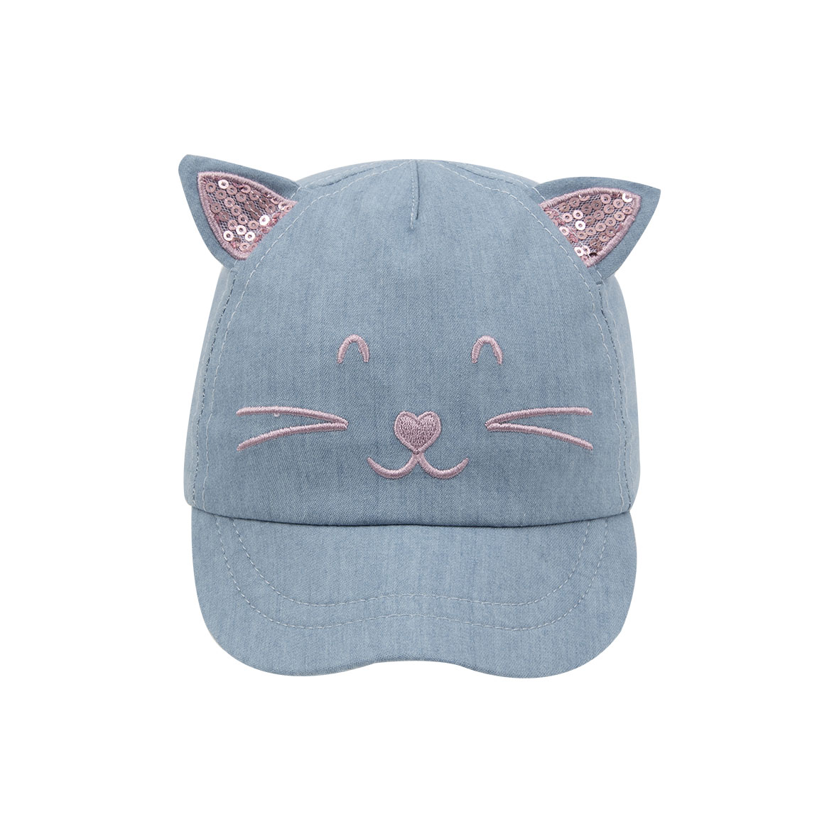 Cappello da baseball bimba finto denim “gattino” con orecchie